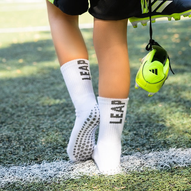 White Football Ankle Grip Socks for Kids