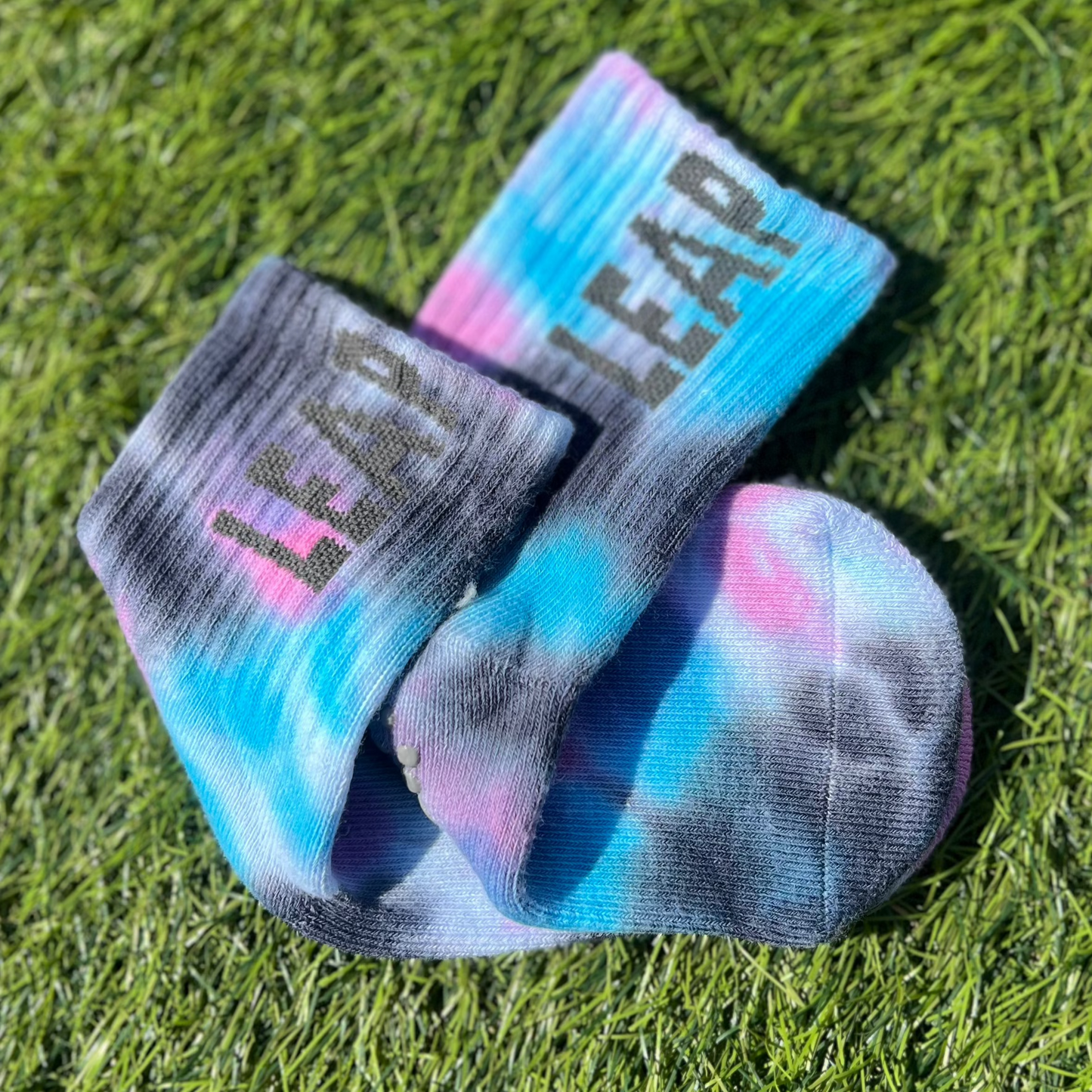 Tie-Dye Sport Grip Socks for Kids - Blue/Pink