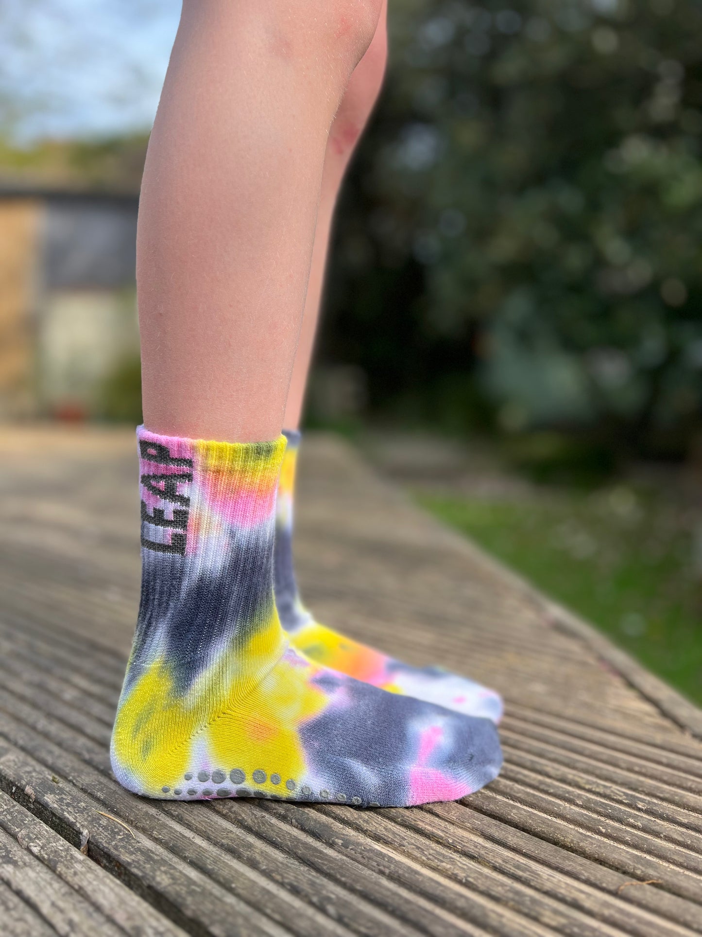 Tie-Dye Sport Grip Socks for Kids - Pink/Yellow